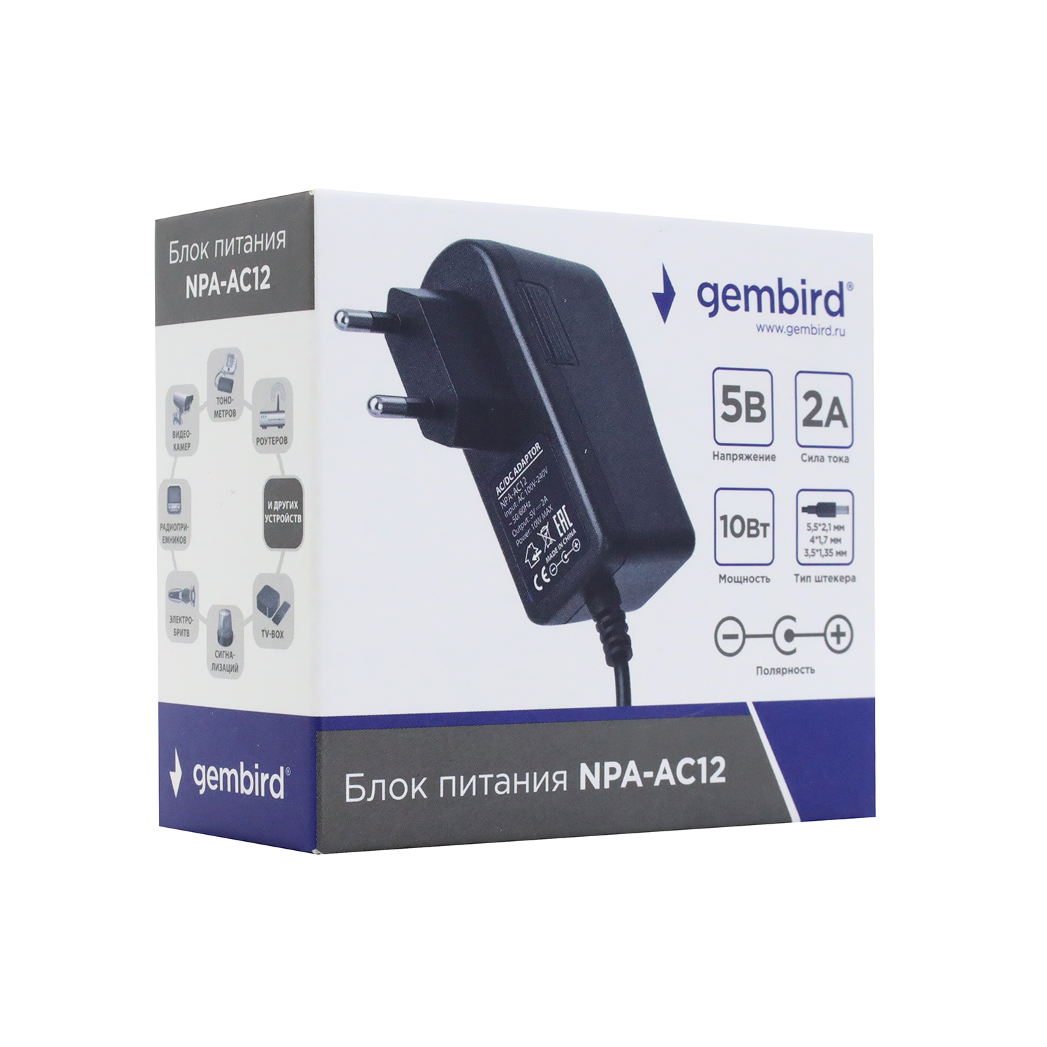 Зарядка USB 220В, Gembird  NPA-AC12, Черный